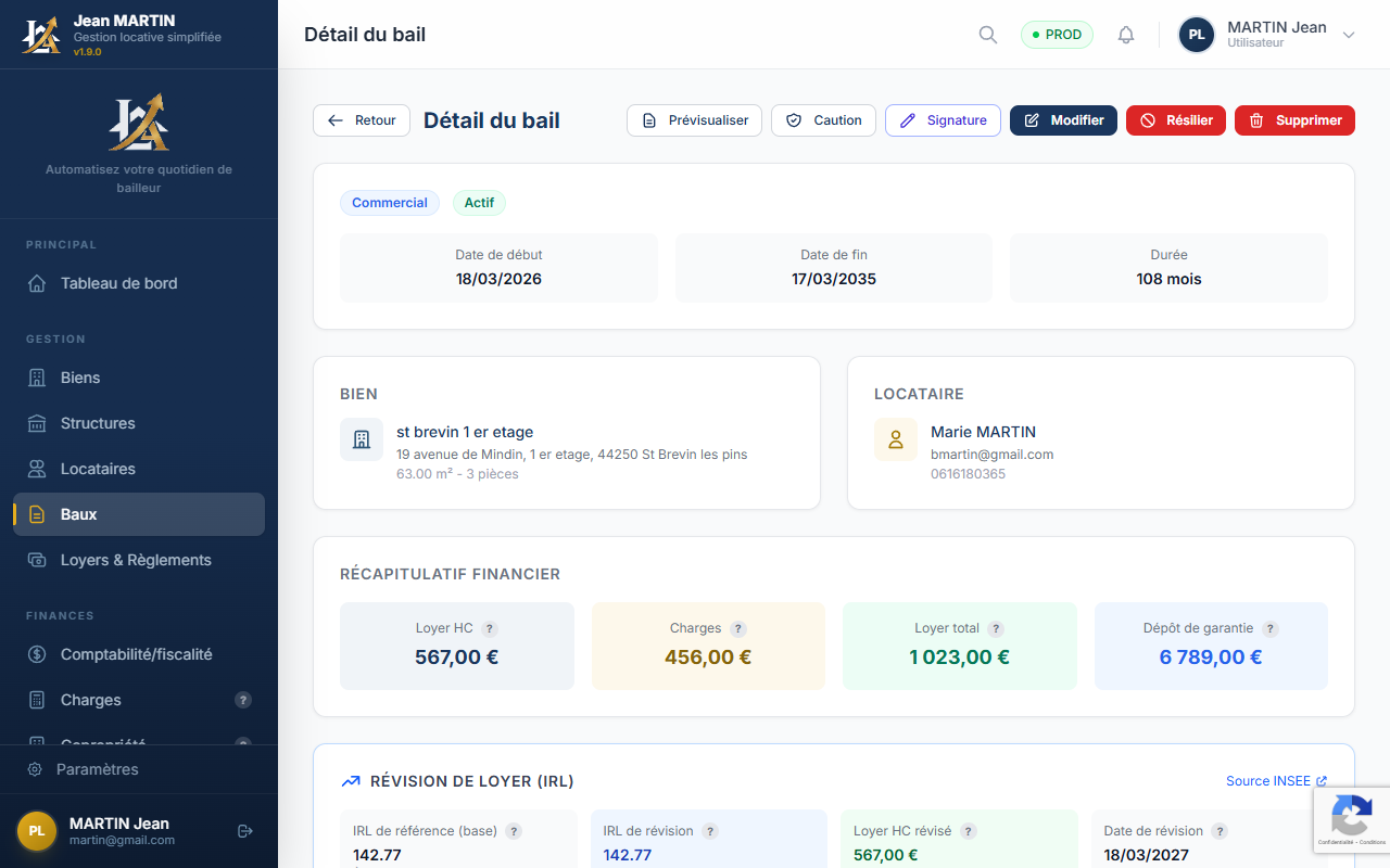 Detail d'un bail