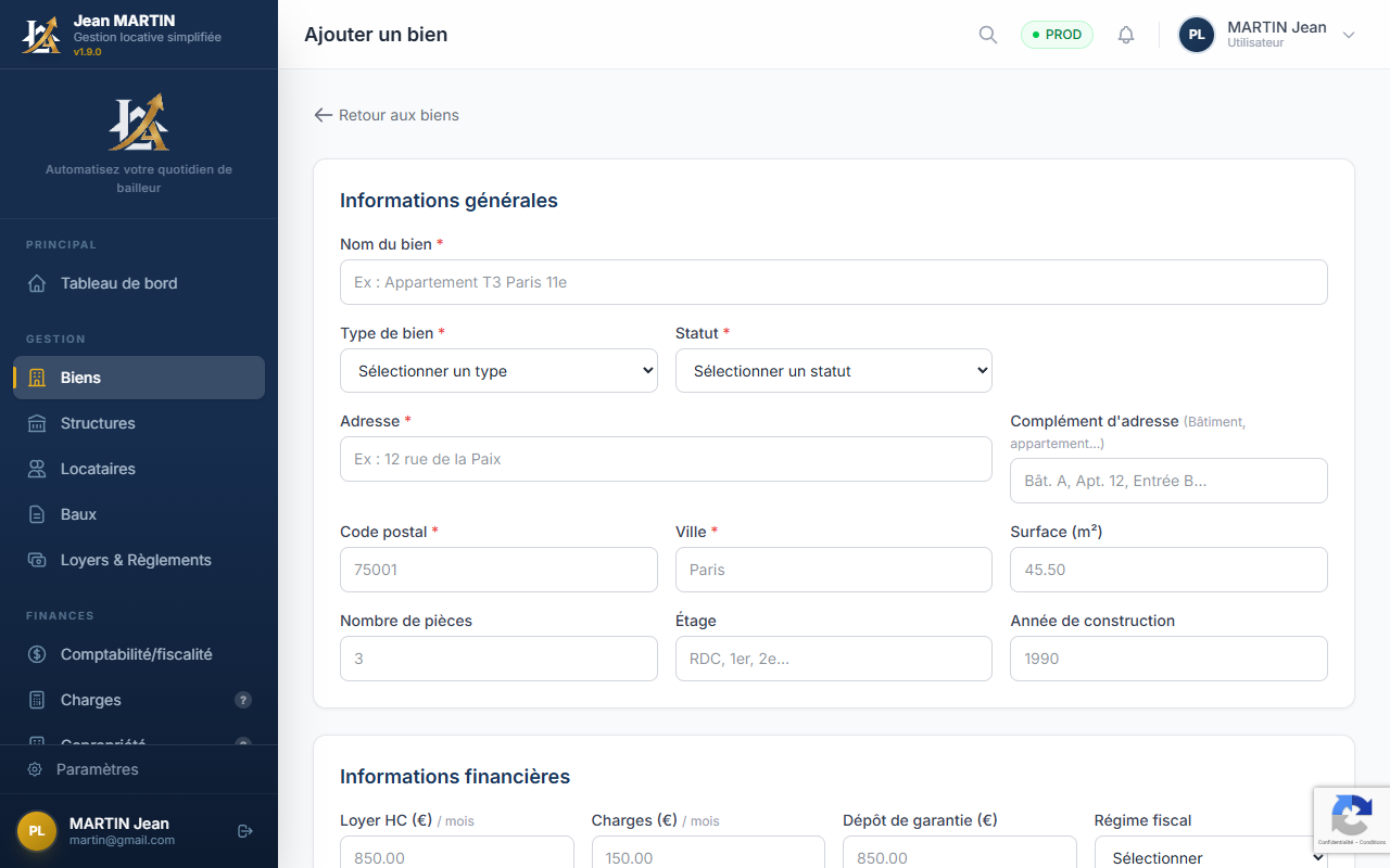 Formulaire de creation d'un bien