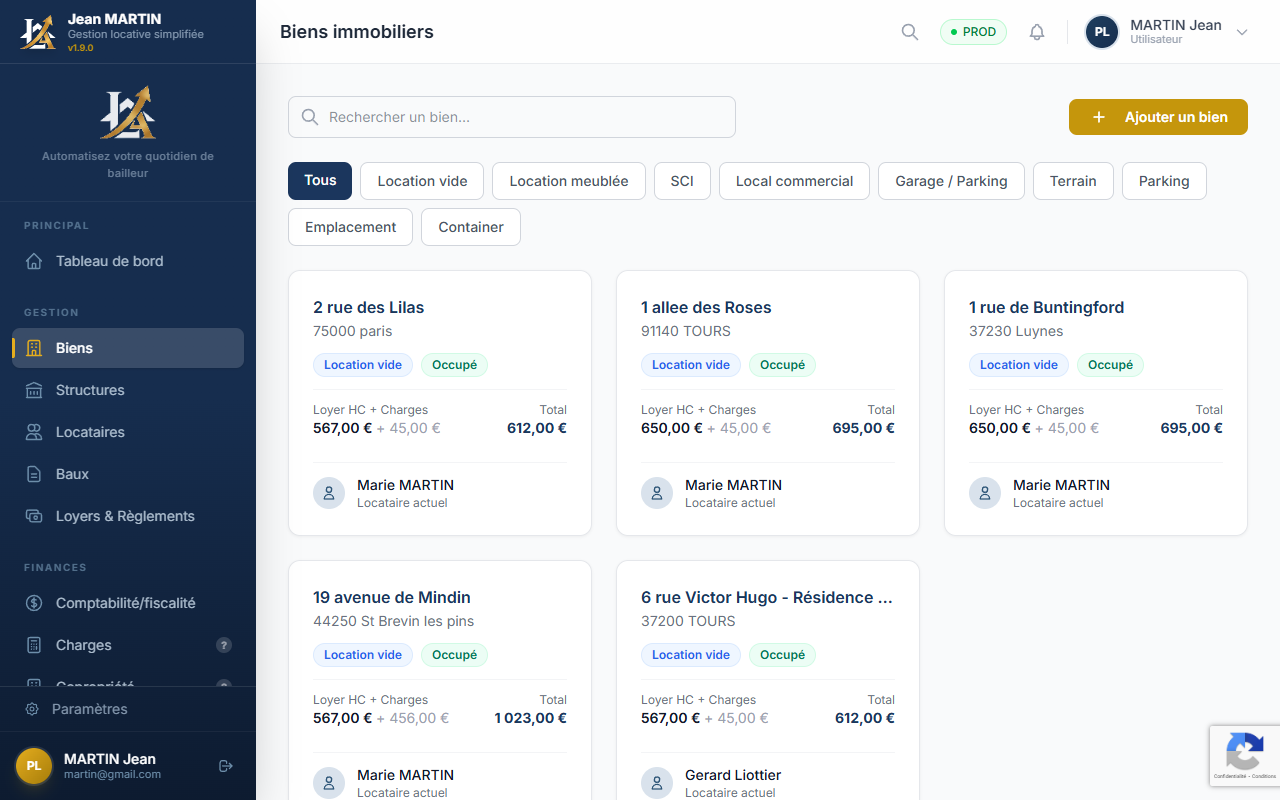 Liste des biens immobiliers