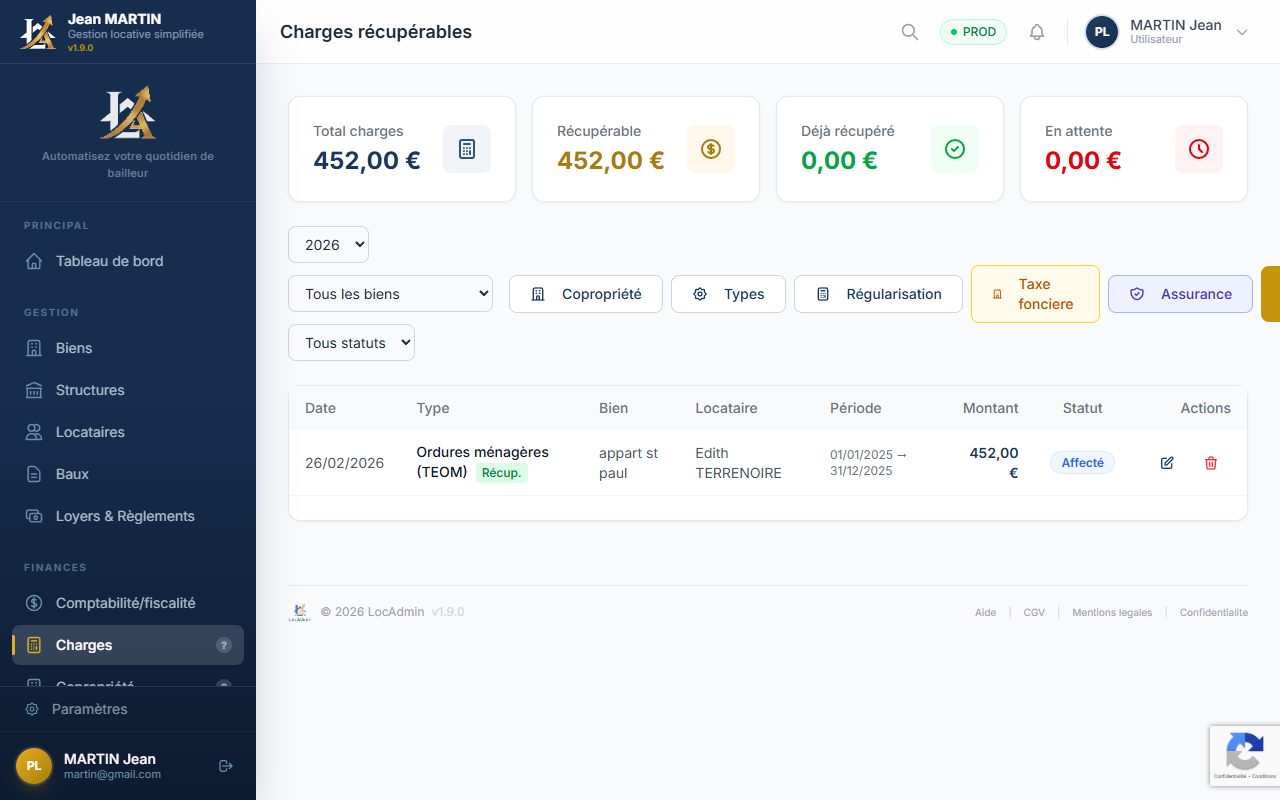 Regularisation des charges