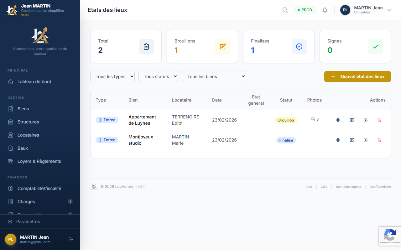 Liste des etats des lieux