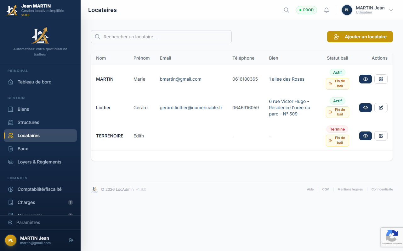 Liste des locataires