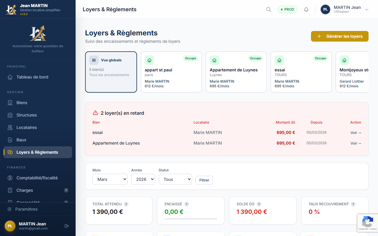 Liste des loyers avec codes couleur