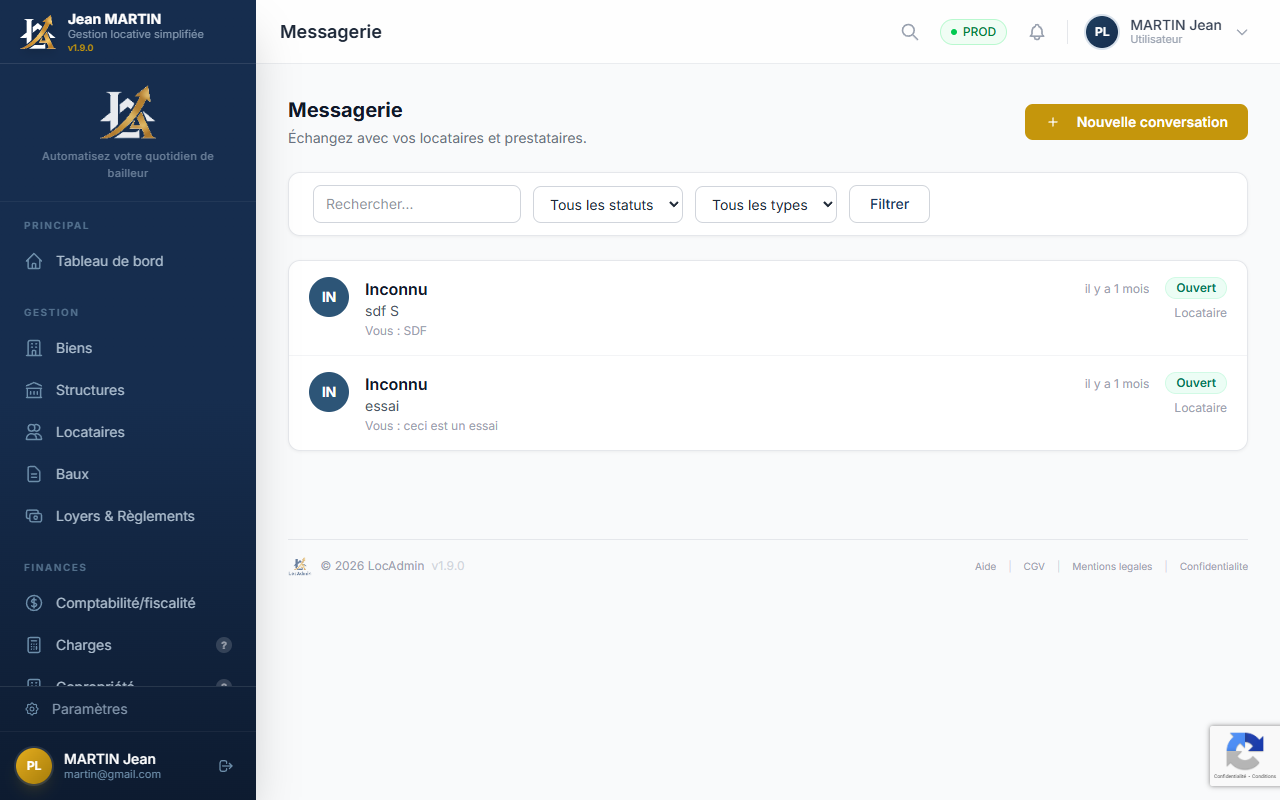 Liste des conversations