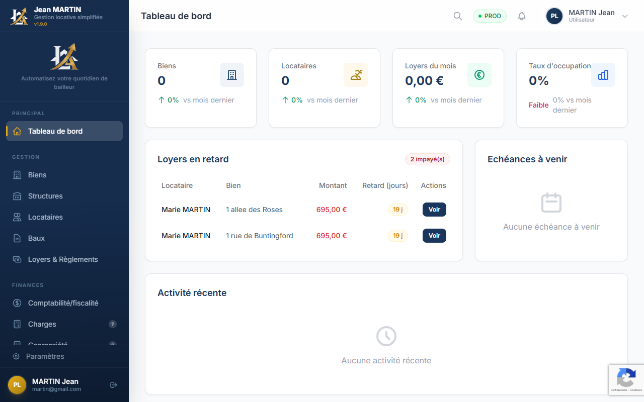 Tableau de bord locataire LocAdmin