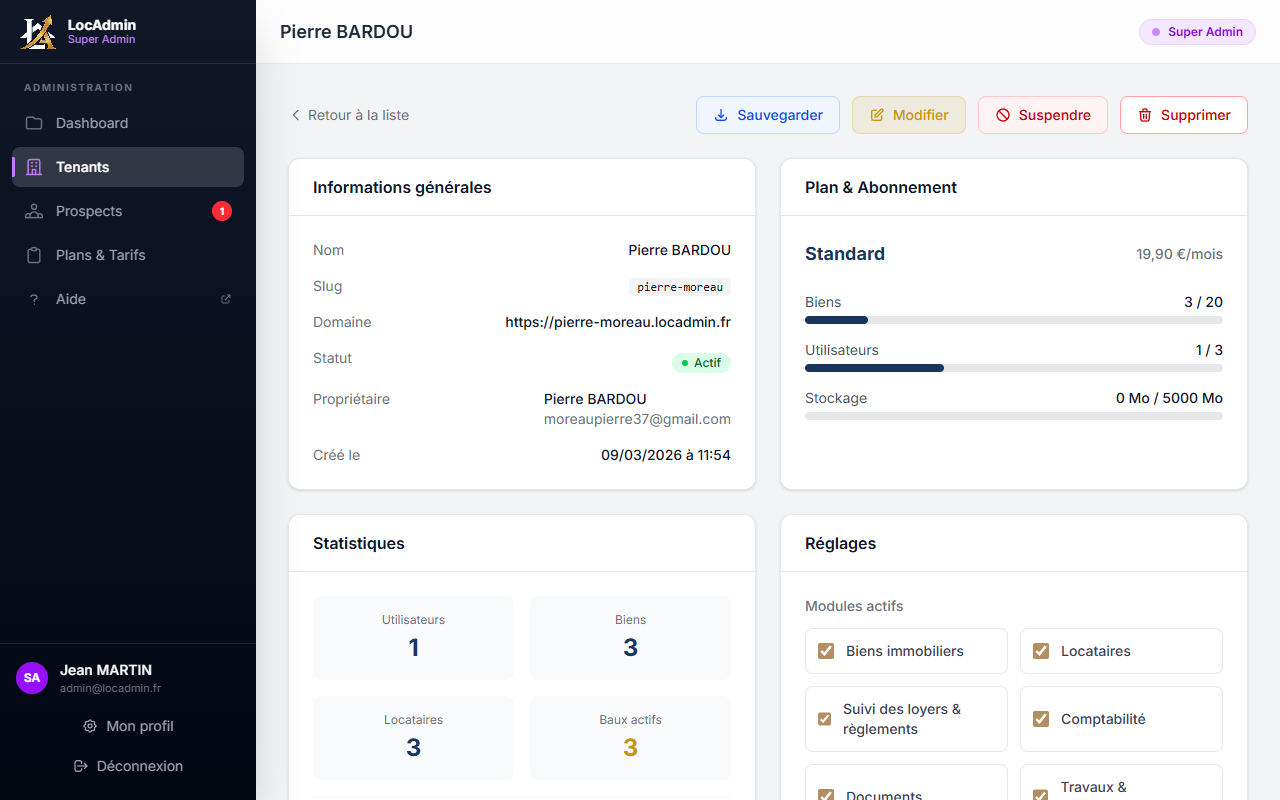 Fiche detail d'un tenant